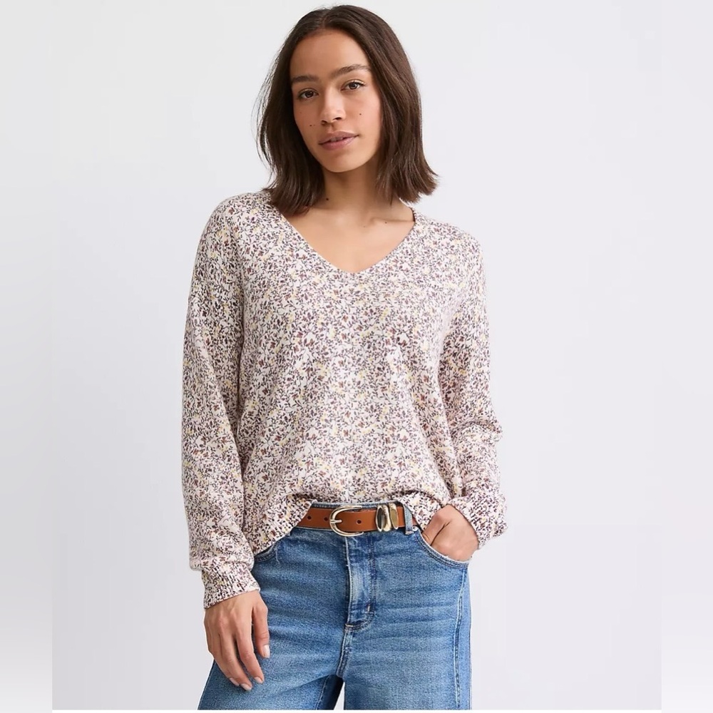 LOFT Floral Relaxed Sweater - Whisper White
